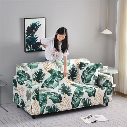 Housse de canapé élastique et extensible avec motif feuille de bananier