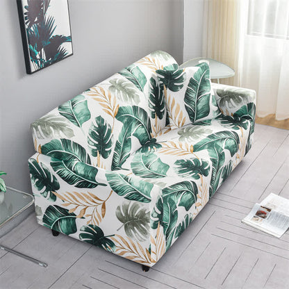 Housse de canapé élastique et extensible avec motif feuille de bananier