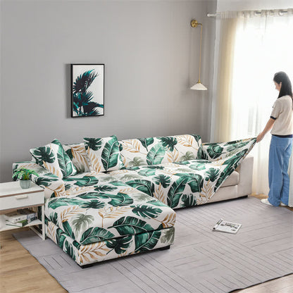 Housse de canapé élastique et extensible avec motif feuille de bananier