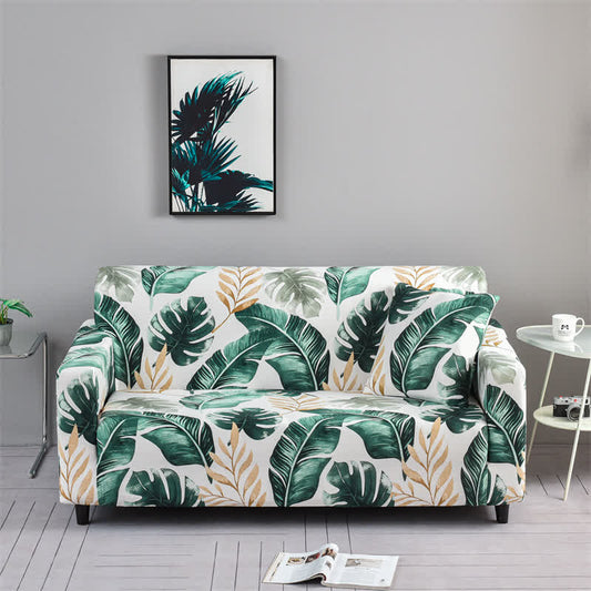 Housse de canapé élastique et extensible avec motif feuille de bananier