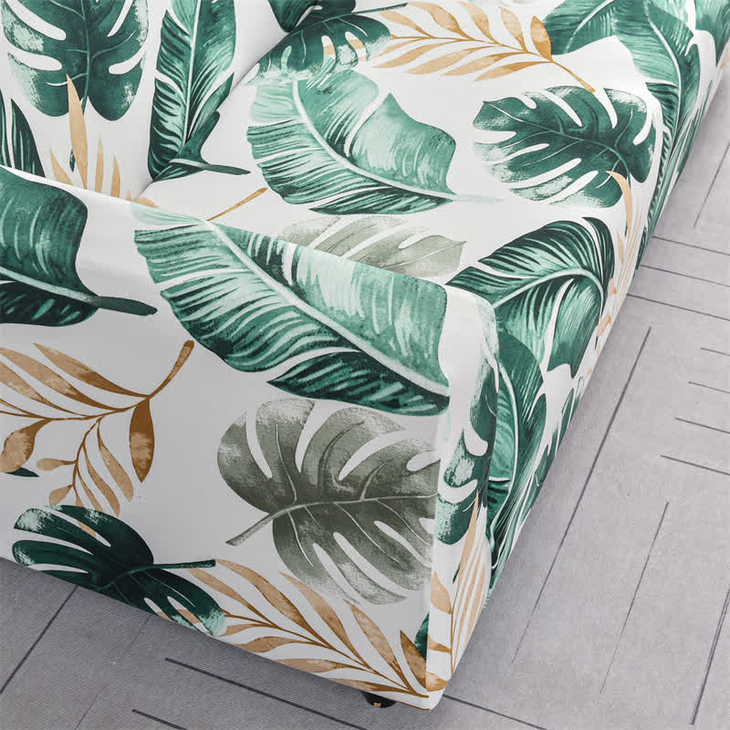 Housse de canapé élastique et extensible avec motif feuille de bananier