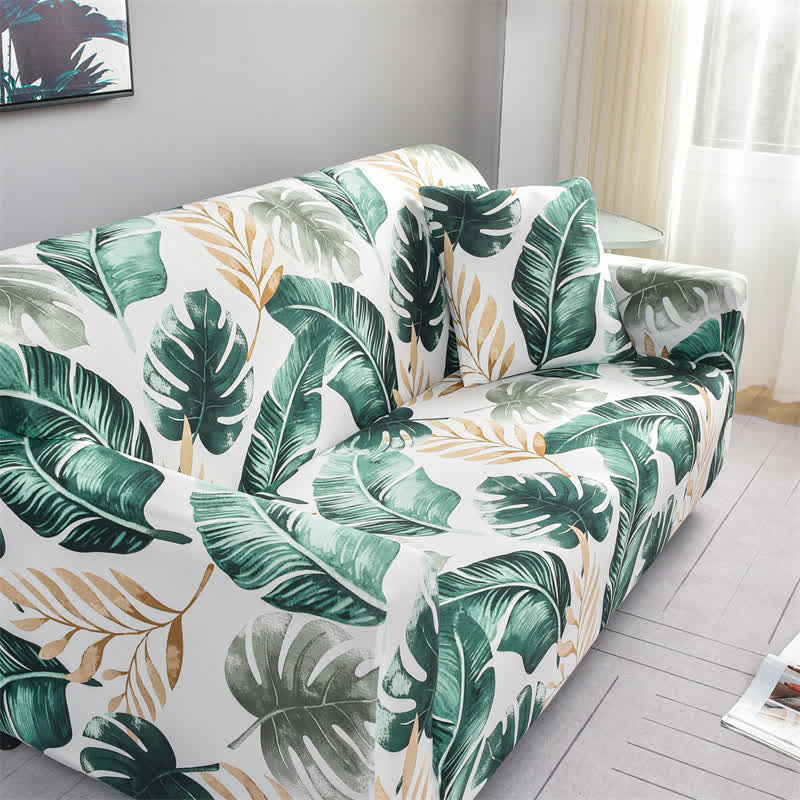 Housse de canapé élastique et extensible avec motif feuille de bananier