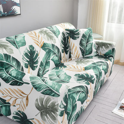 Housse de canapé élastique et extensible avec motif feuille de bananier