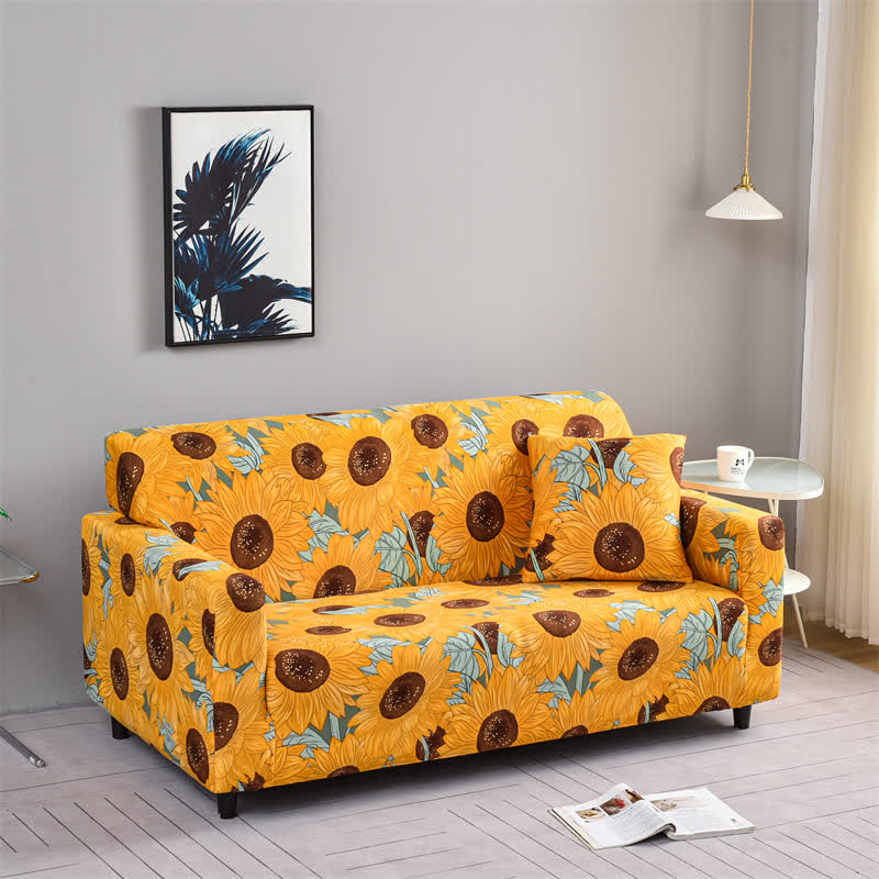 Housse de canapé élastique et extensible avec motif tournesol