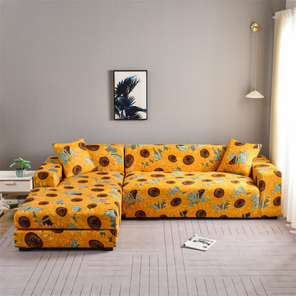 Housse de canapé élastique et extensible avec motif tournesol