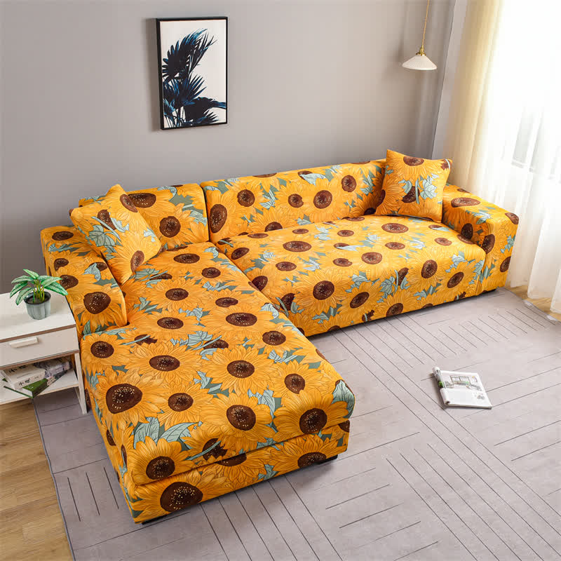 Housse de canapé élastique et extensible avec motif tournesol