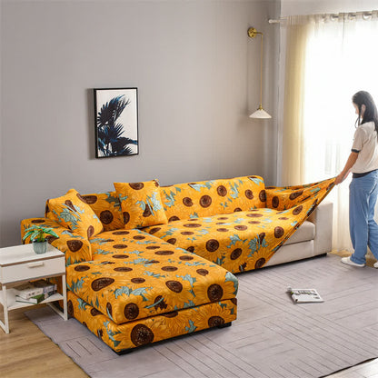 Housse de canapé élastique et extensible avec motif tournesol