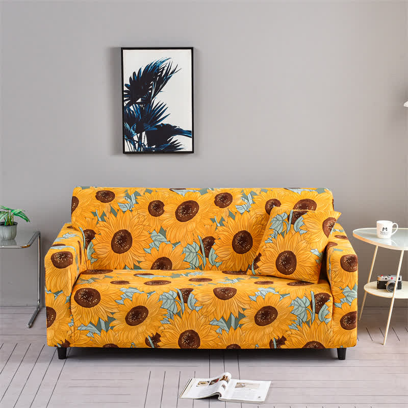 Housse de canapé élastique et extensible avec motif tournesol