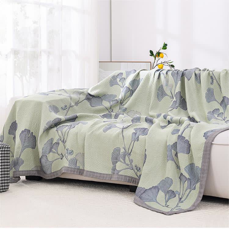 Couette réversible en gaze de coton avec feuilles de ginkgo