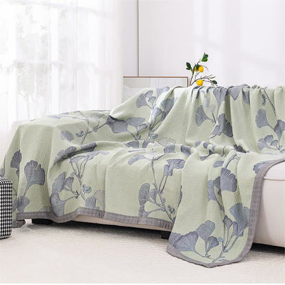 Couette réversible en gaze de coton avec feuilles de ginkgo