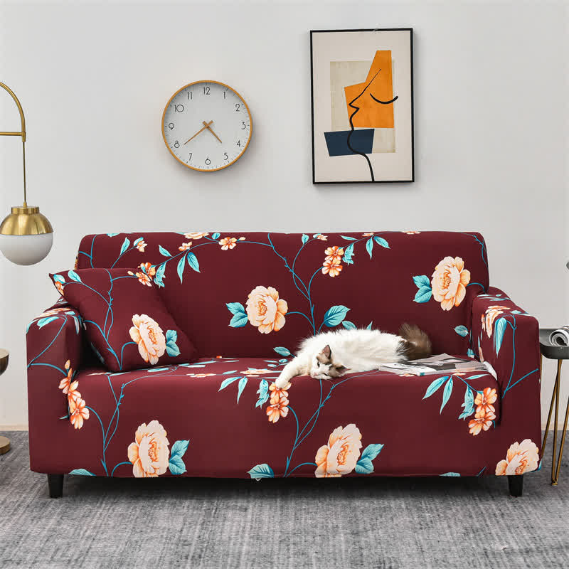 Housse de canapé élégante, élastique et extensible avec motif floral