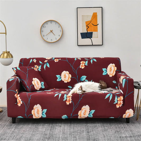 Housse de canapé élégante, élastique et extensible avec motif floral