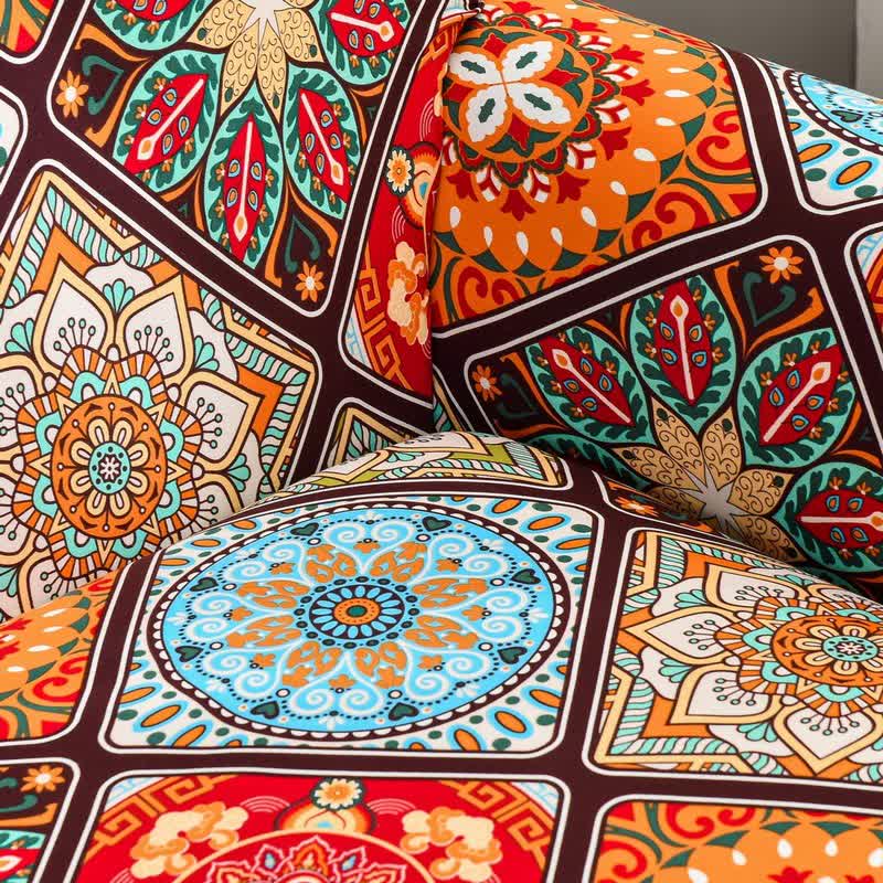 Housse de canapé élastique avec des fleurs de mandala rétro