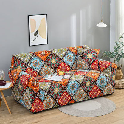 Housse de canapé élastique avec des fleurs de mandala rétro
