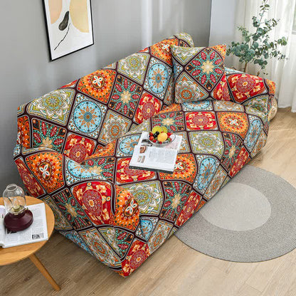 Housse de canapé élastique avec des fleurs de mandala rétro