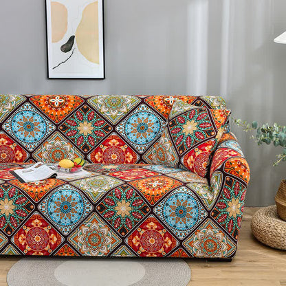 Housse de canapé élastique avec des fleurs de mandala rétro