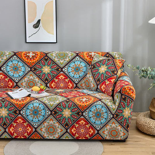 Housse de canapé élastique avec des fleurs de mandala rétro