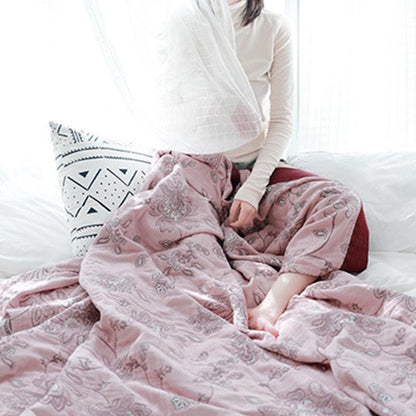 Couette légère réversible en coton à motif floral