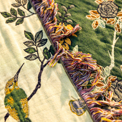 Couette réversible en gaze de coton avec oiseaux et fleurs
