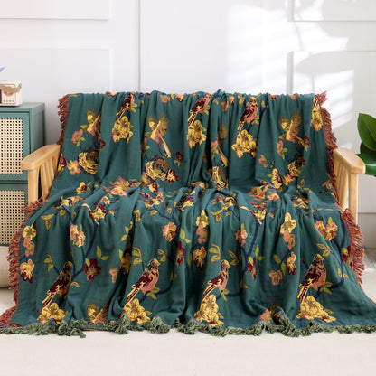 Couette réversible en coton à motif floral et pompons « Pie »