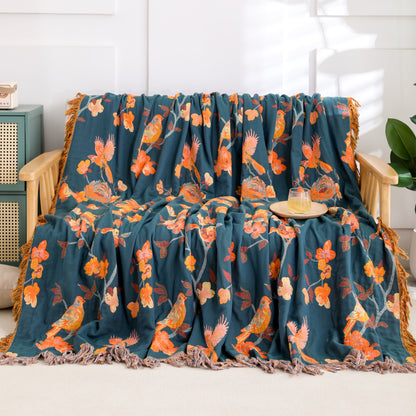 Couette réversible en coton à motif floral et pompons « Pie »