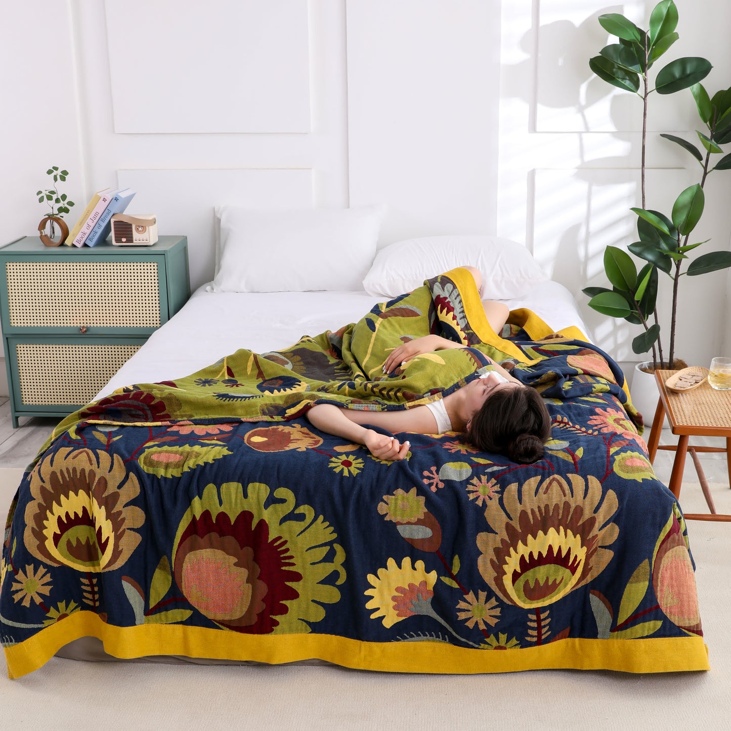 Couette en coton respirant à motif floral ethnique