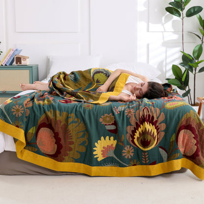 Couette en coton respirant à motif floral ethnique