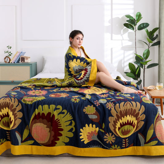 Couette en coton respirant à motif floral ethnique