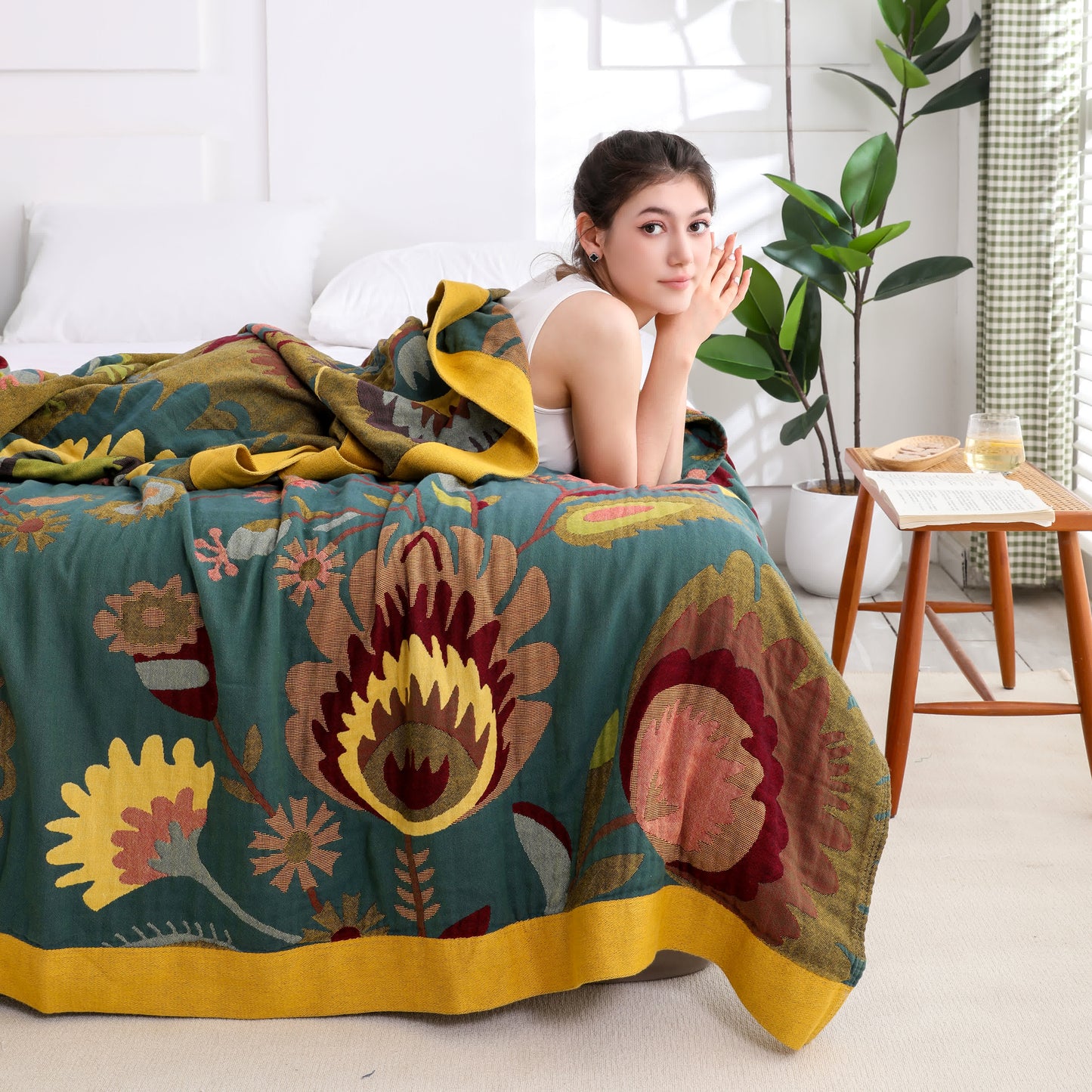 Couette en coton respirant à motif floral ethnique
