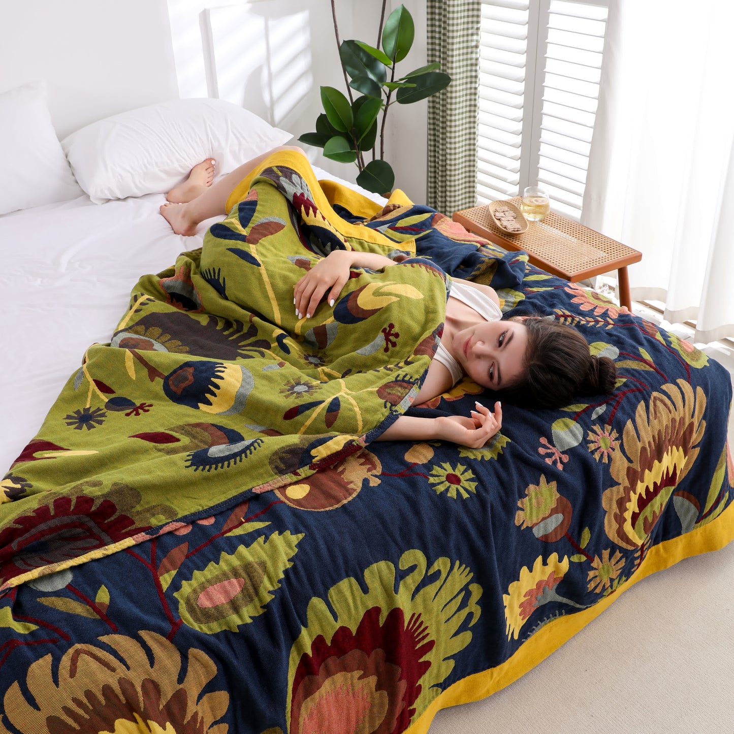 Couette en coton respirant à motif floral ethnique