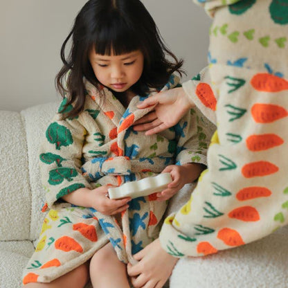 Peignoir en coton avec capuche et motif végétal coloré