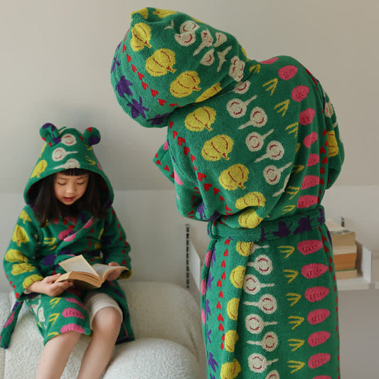 Peignoir en coton avec capuche et motif végétal coloré