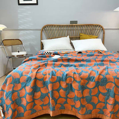 Couette réversible en coton léger avec feuille de ginkgo