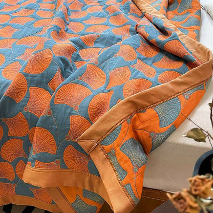 Couette réversible en coton léger avec feuille de ginkgo