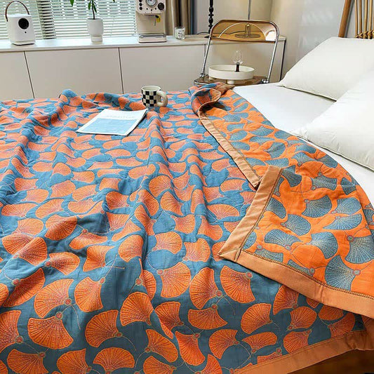 Couette réversible en coton léger avec feuille de ginkgo