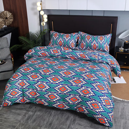 Parure de lit 3 pièces à motif géométrique bohème brossé