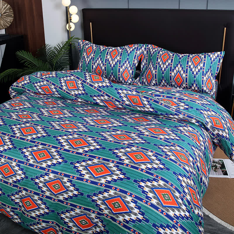 Parure de lit 3 pièces à motif géométrique bohème brossé