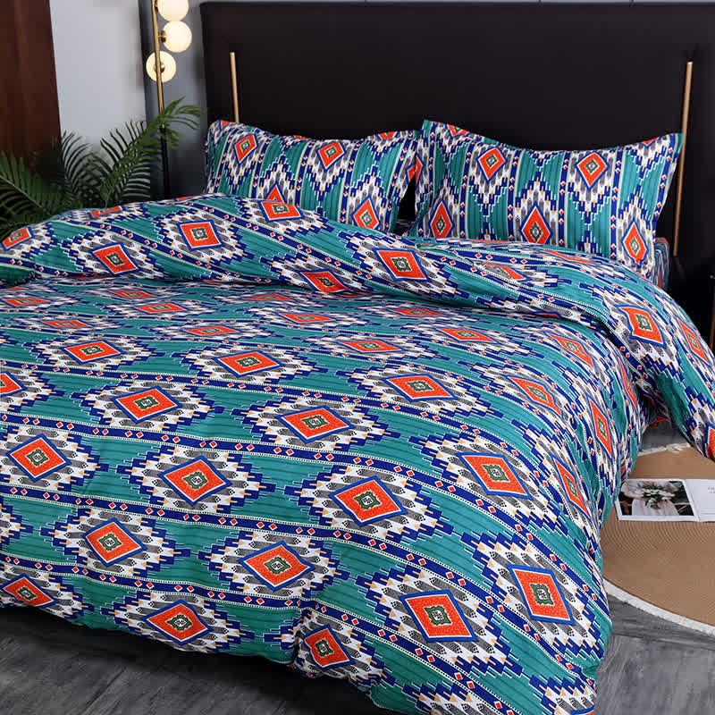 Parure de lit 3 pièces à motif géométrique bohème brossé