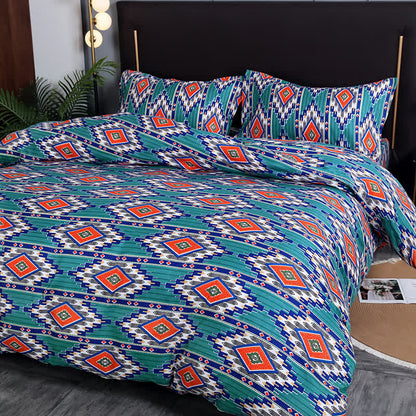 Parure de lit 3 pièces à motif géométrique bohème brossé
