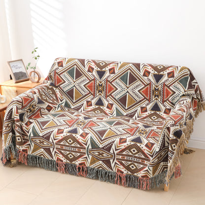 Couette rétro en gaze de coton avec pompons triangulaires
