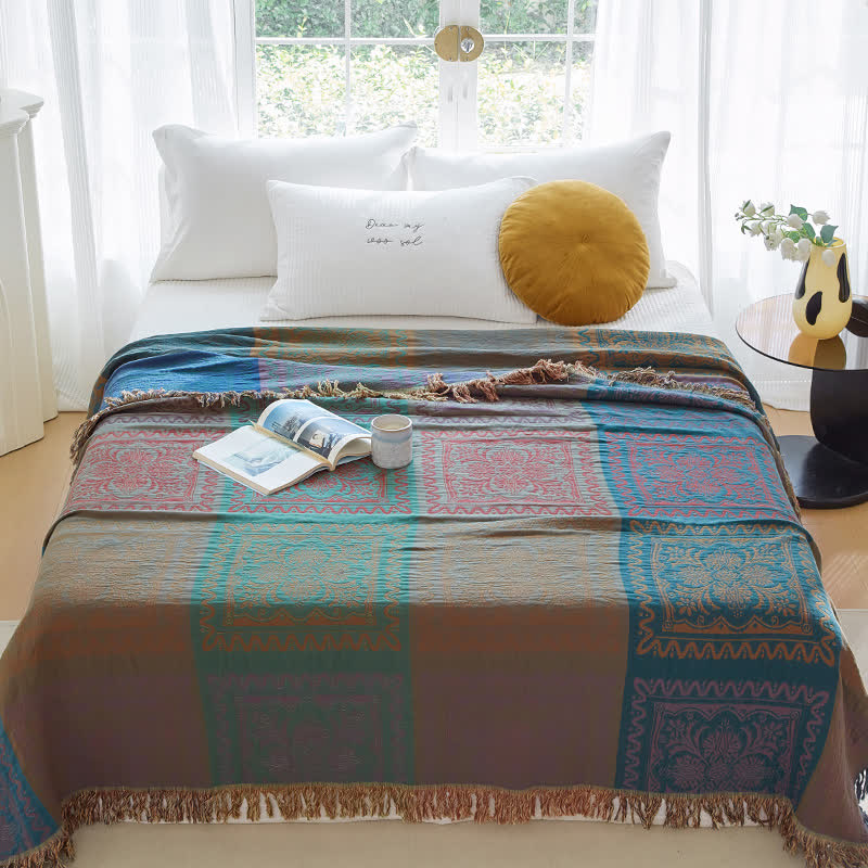 Couette en gaze de coton de style exotique avec pompons