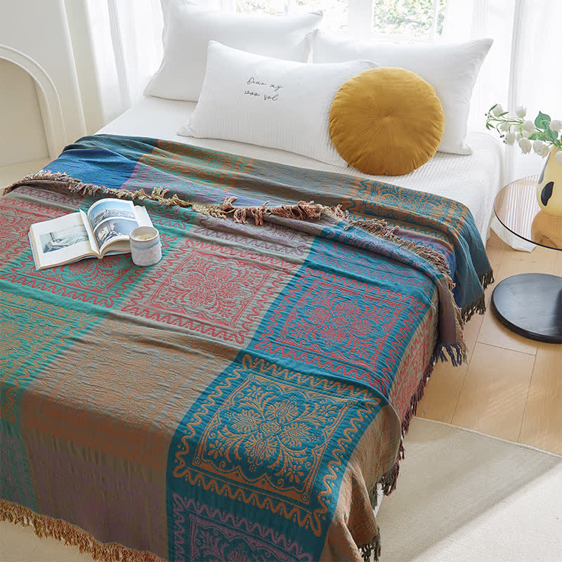 Couette en gaze de coton de style exotique avec pompons