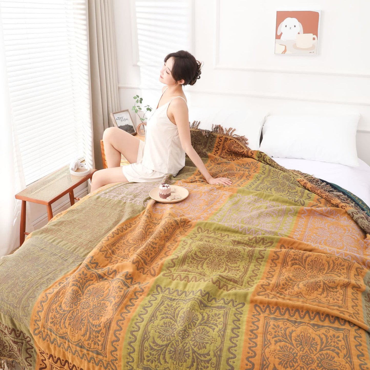 Couette en gaze de coton de style exotique avec pompons