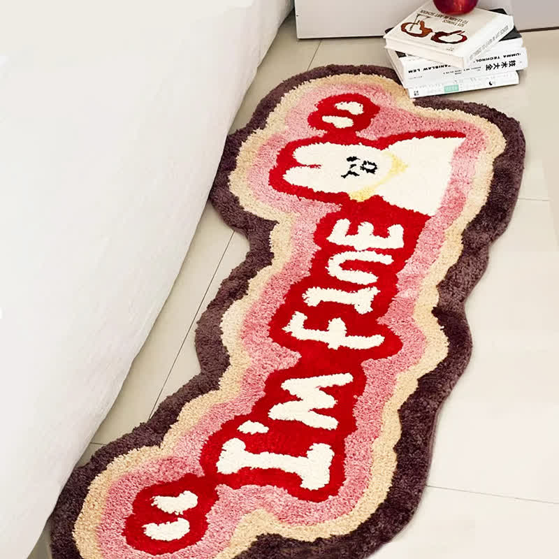 Tapis touffeté I' M FINE avec lapin de dessin animé