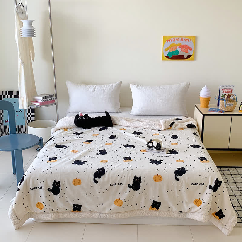 Couverture polaire chat et citrouille mignons