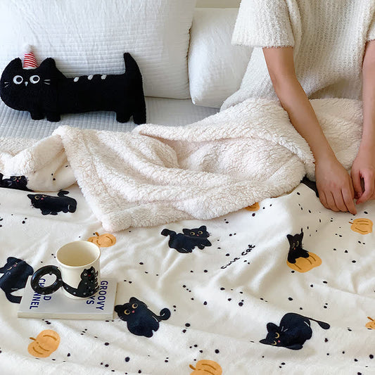 Couverture polaire chat et citrouille mignons