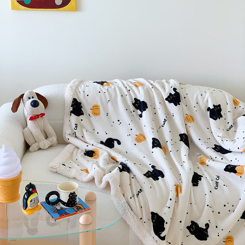 Couverture polaire chat et citrouille mignons
