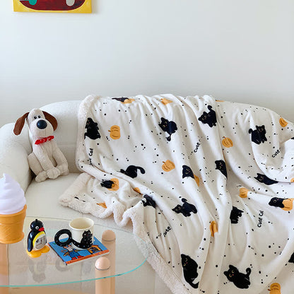 Couverture polaire chat et citrouille mignons