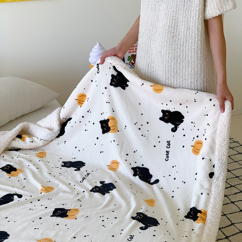Couverture polaire chat et citrouille mignons