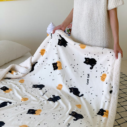 Couverture polaire chat et citrouille mignons